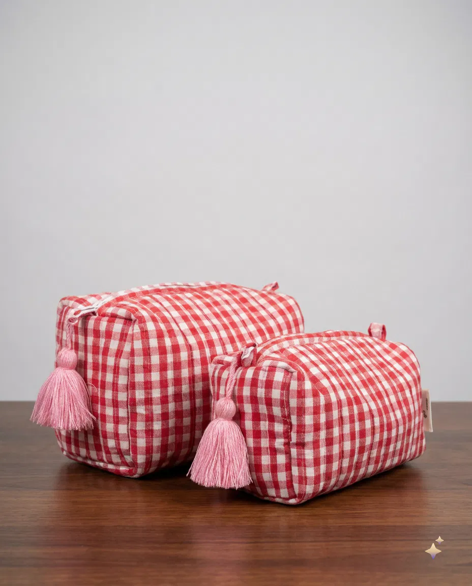 red gingham utility pouch combo thumbnail 2
