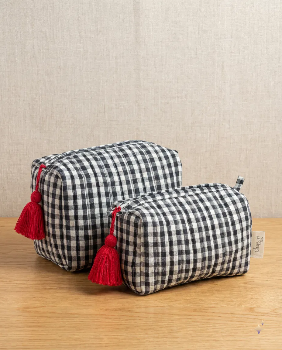 black gingham utility pouch set thumbnail 2