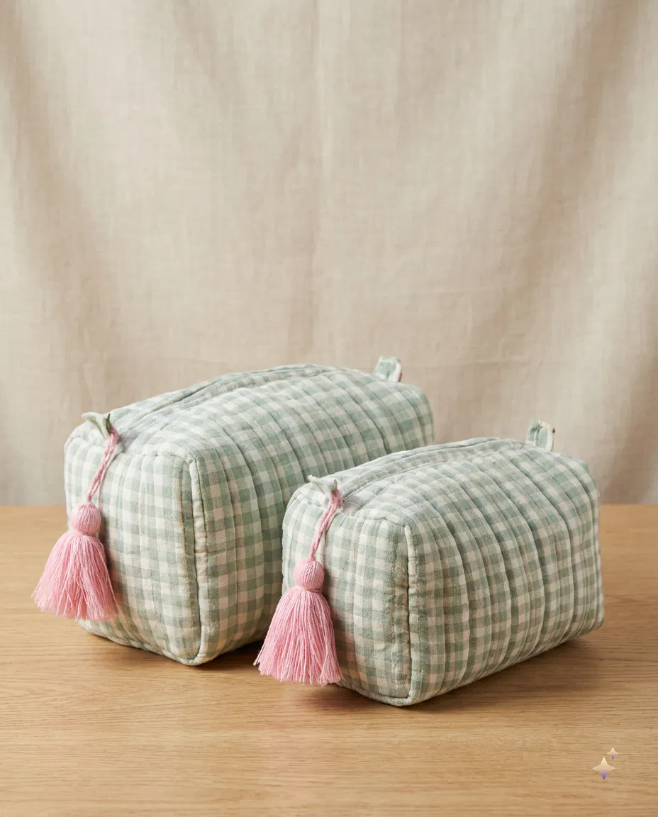 sea green gingham utility pouch set thumbnail 2