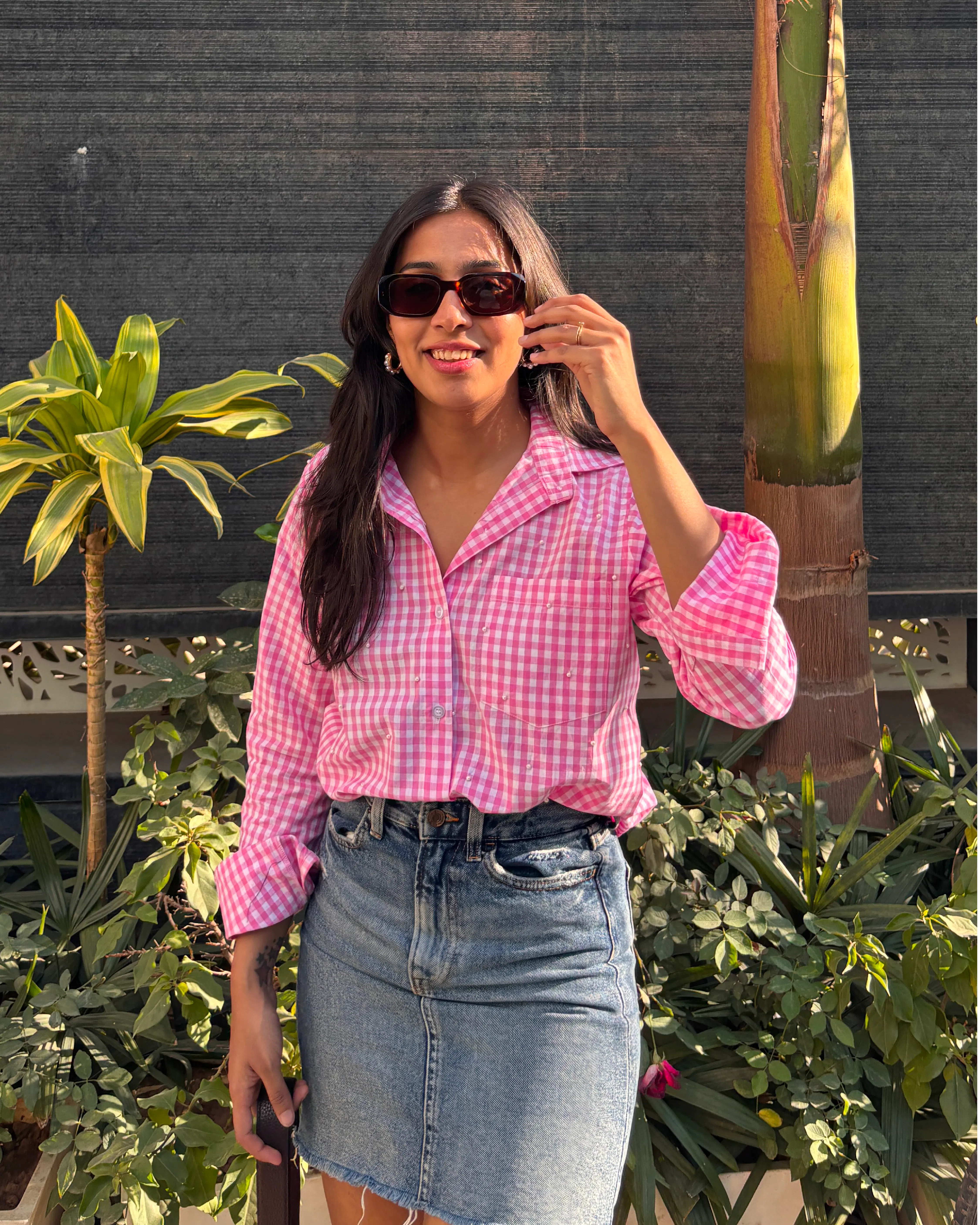 pink pearl gingham shirt  thumbnail 2