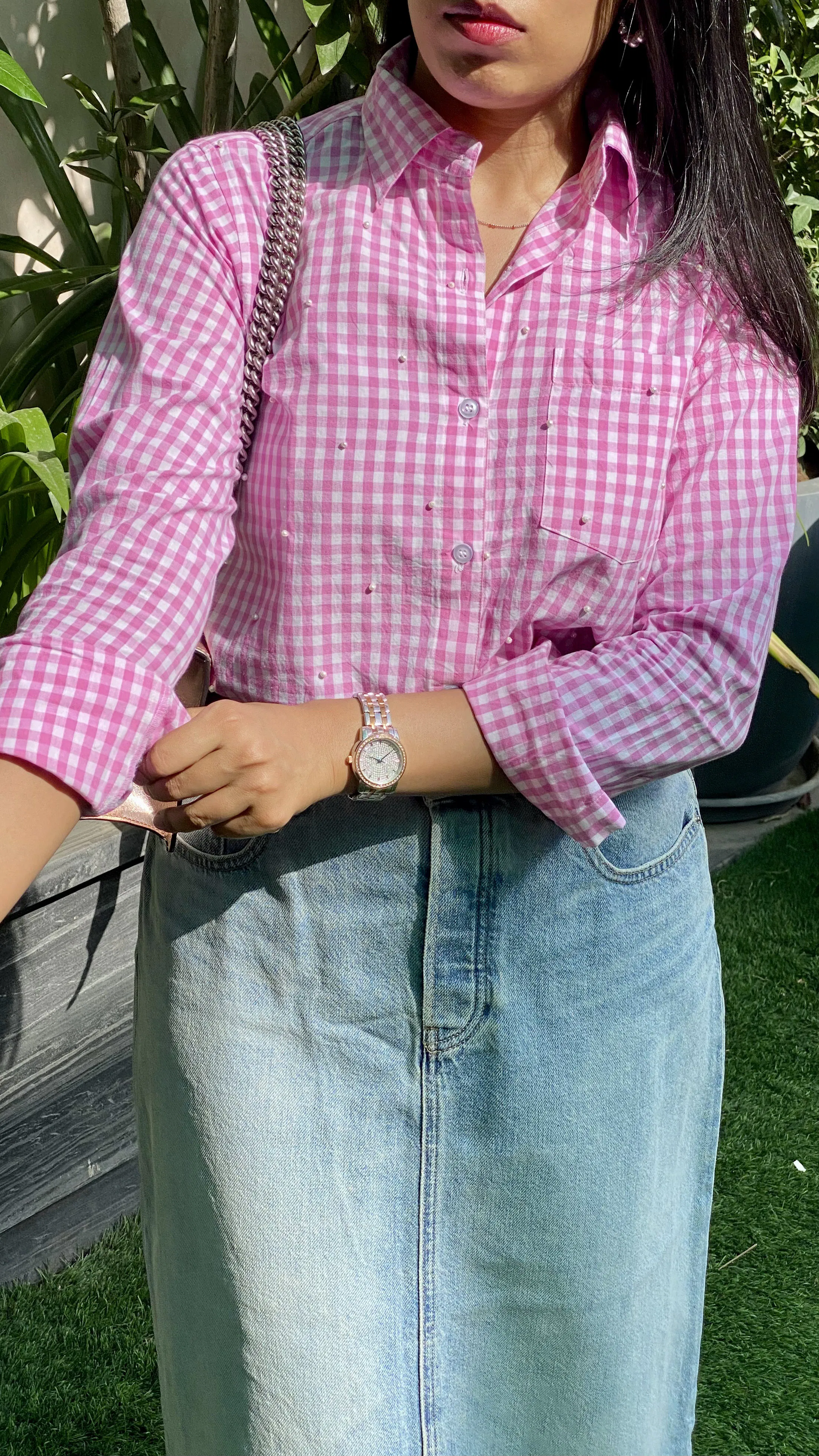 pink pearl gingham shirt  thumbnail 3