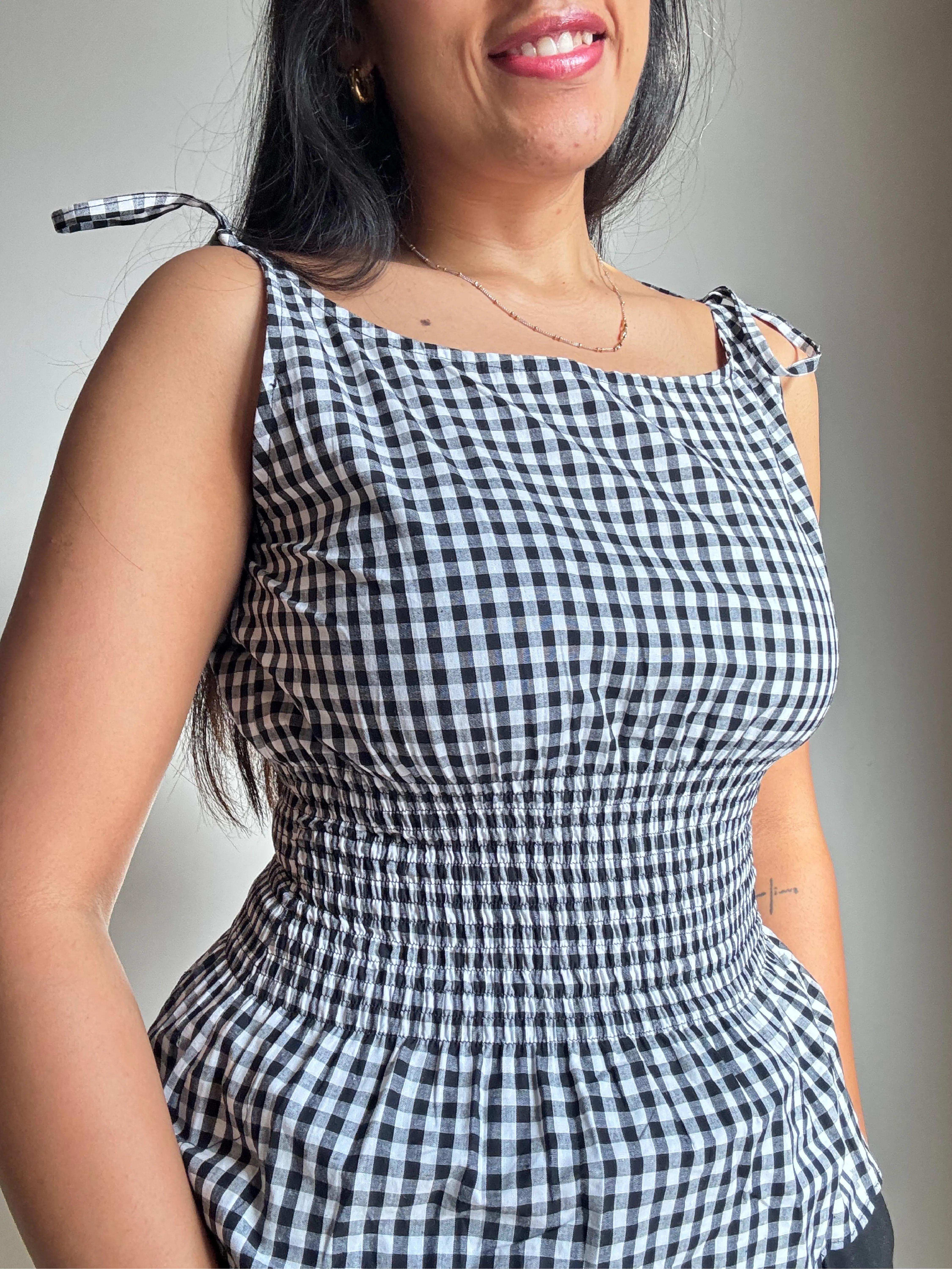 gingham tie-shoulder top for women thumbnail 6