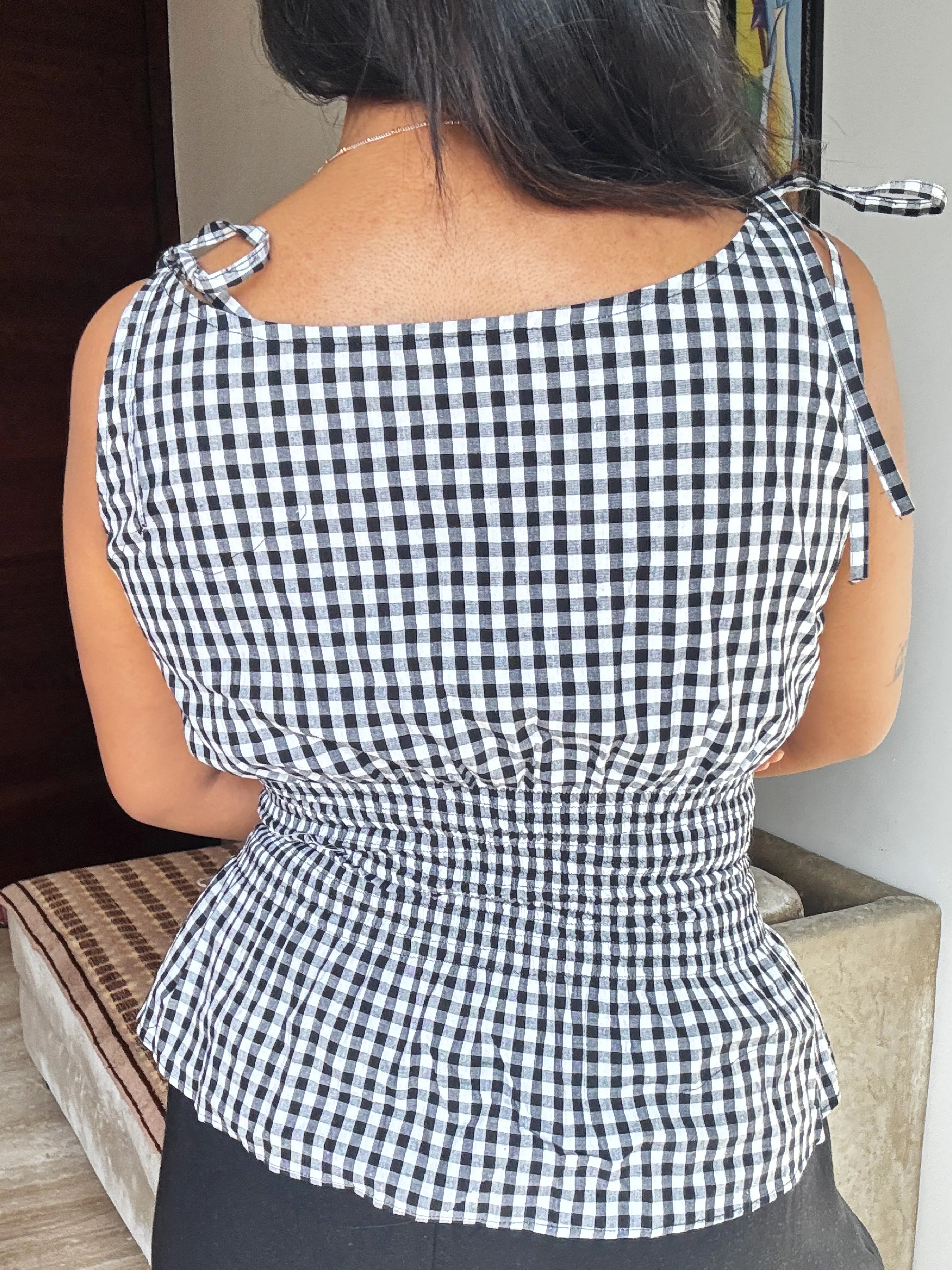 gingham tie-shoulder top for women thumbnail 5