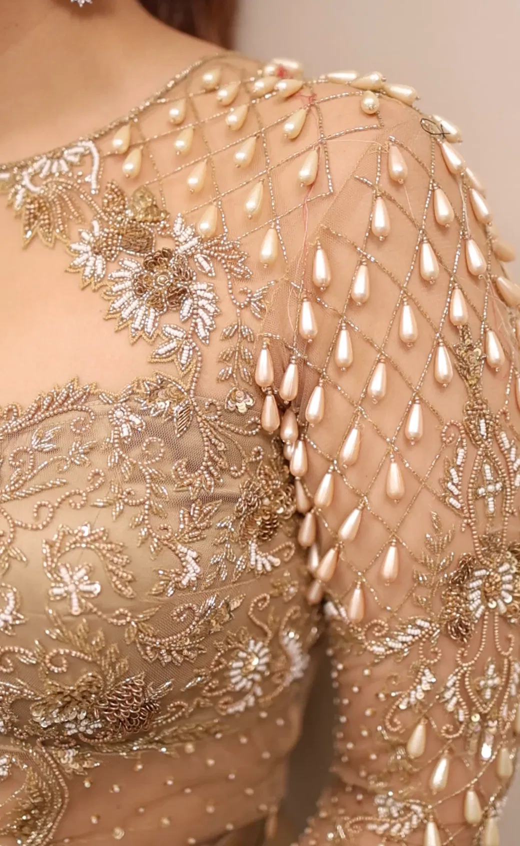 golden copper indo western drape outfit with embellished blouse and drape skirt thumbnail 4