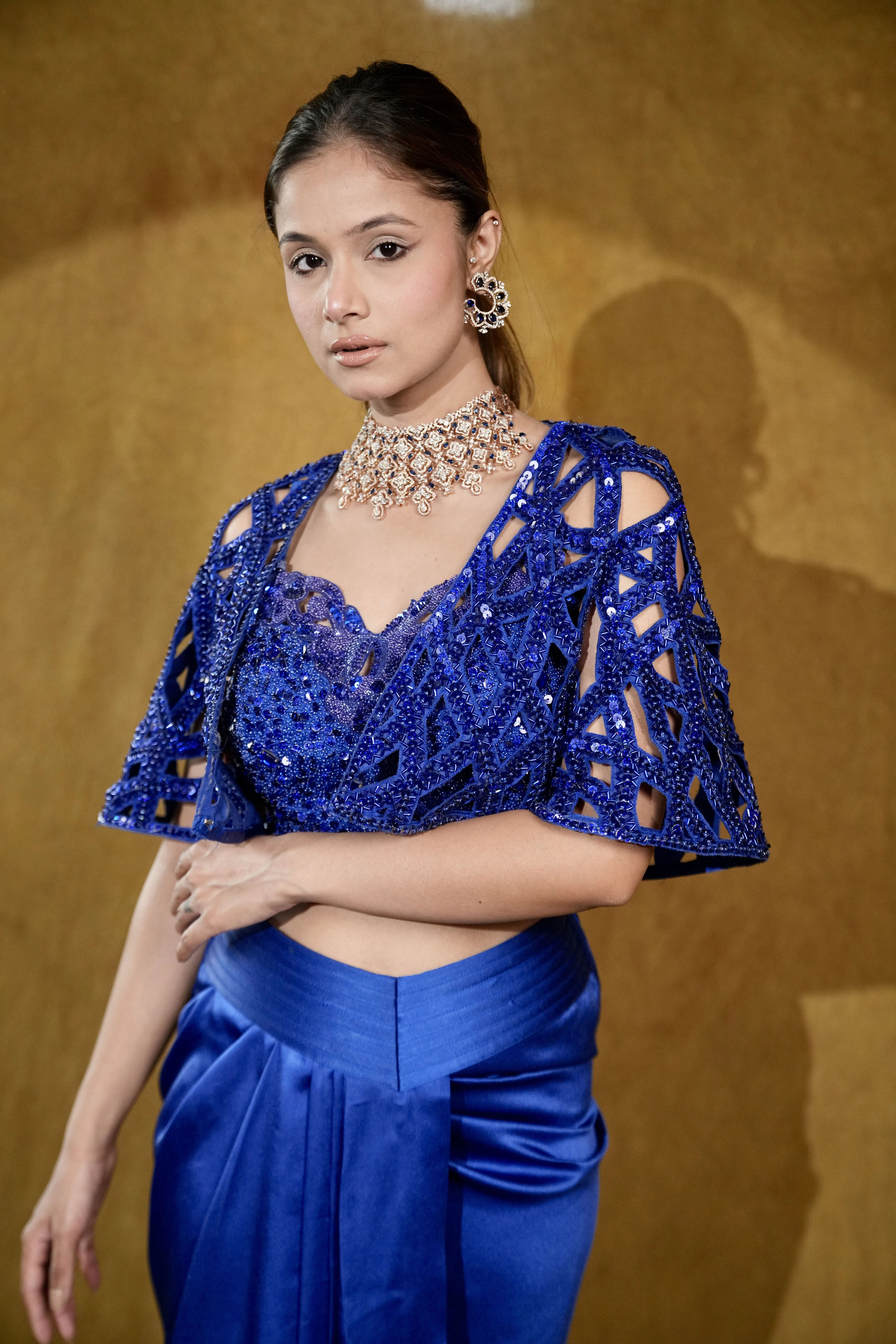 royal blue hand-embroidered drape set thumbnail 4