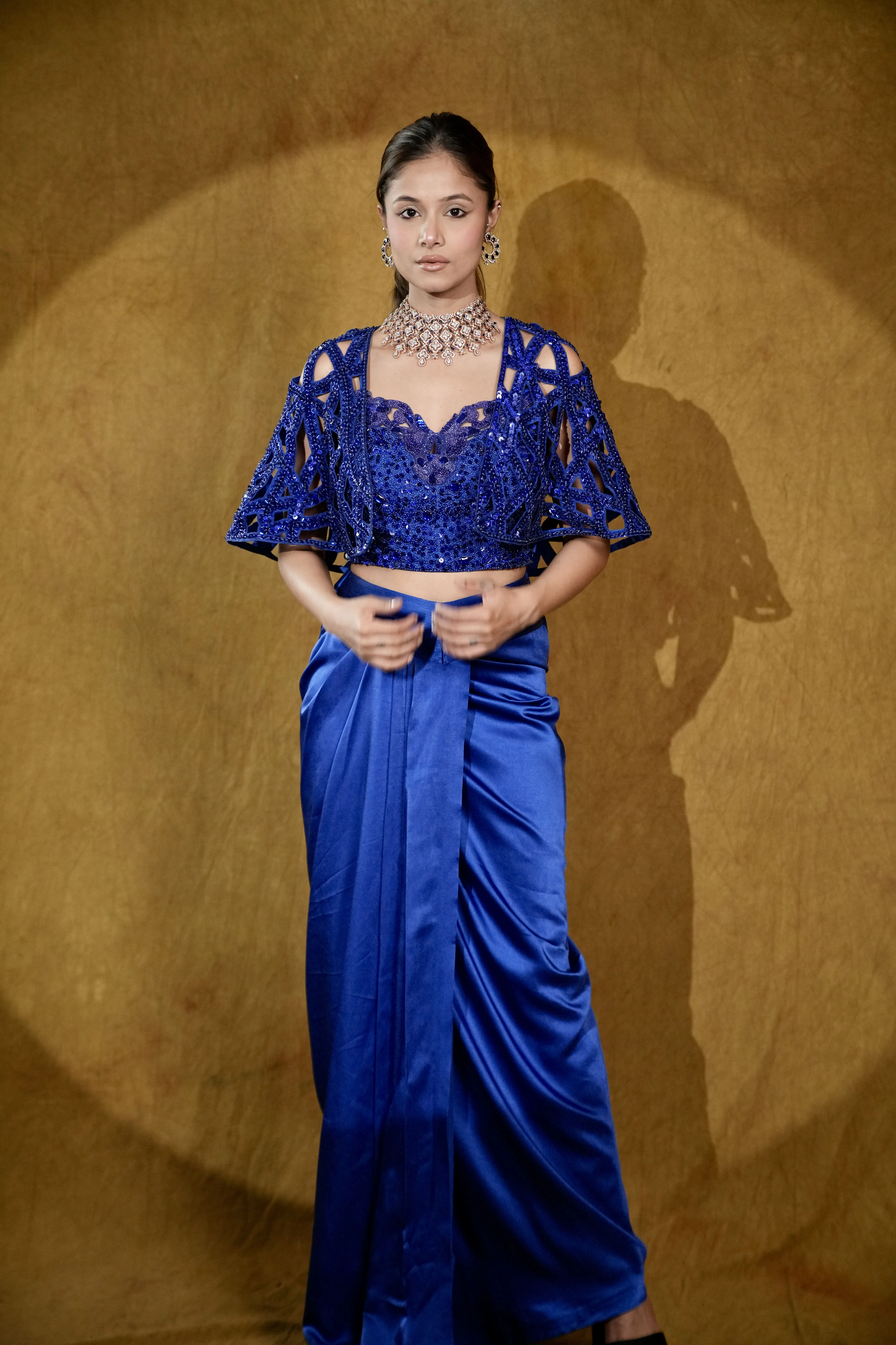 royal blue hand-embroidered drape set thumbnail 5