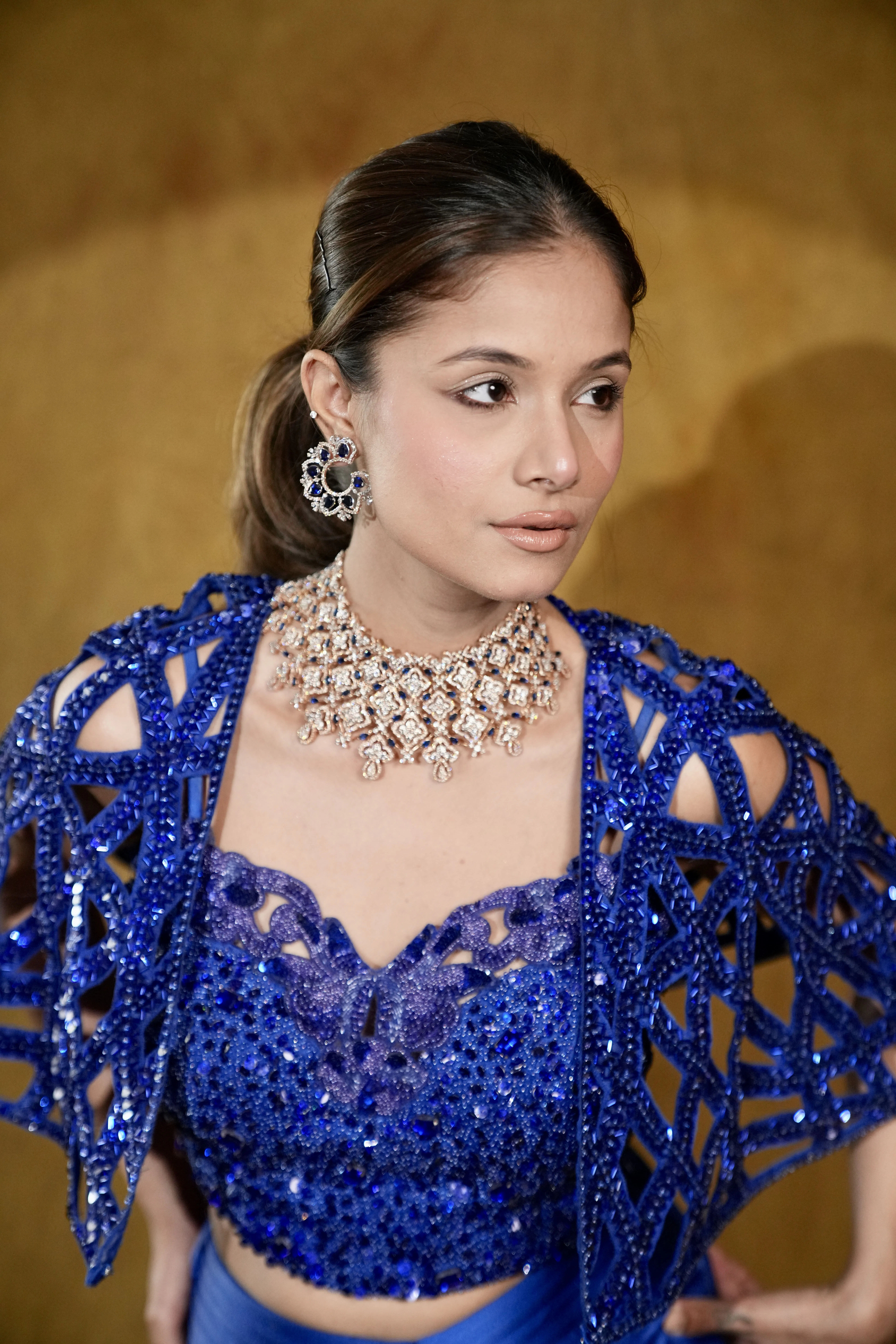 royal blue hand-embroidered drape set thumbnail 3