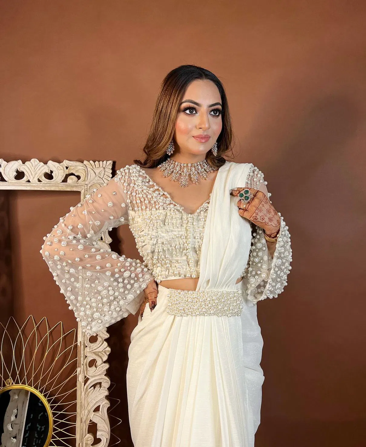 pearl enchantment off-white draped saree