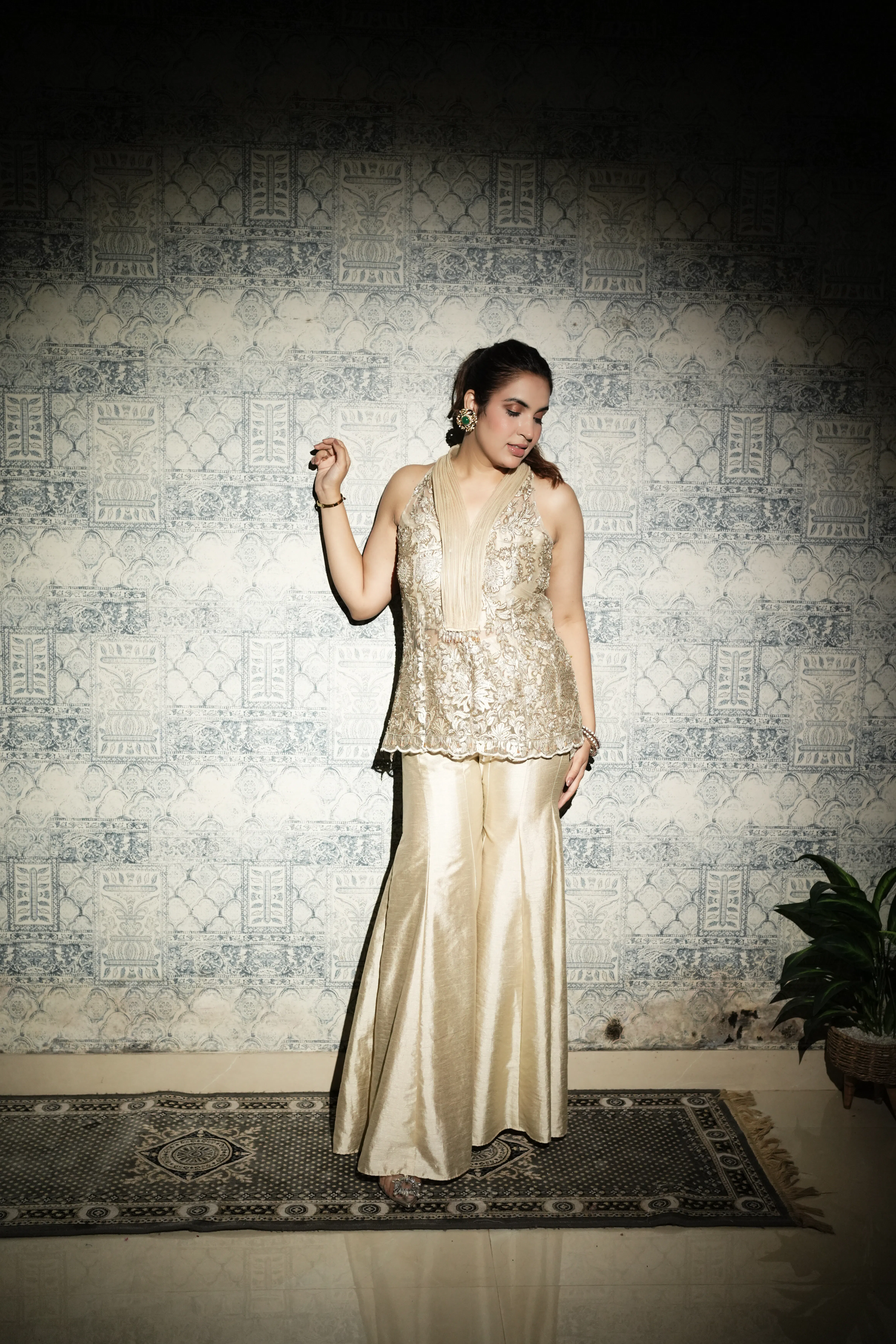 ivory embroidered sharara set