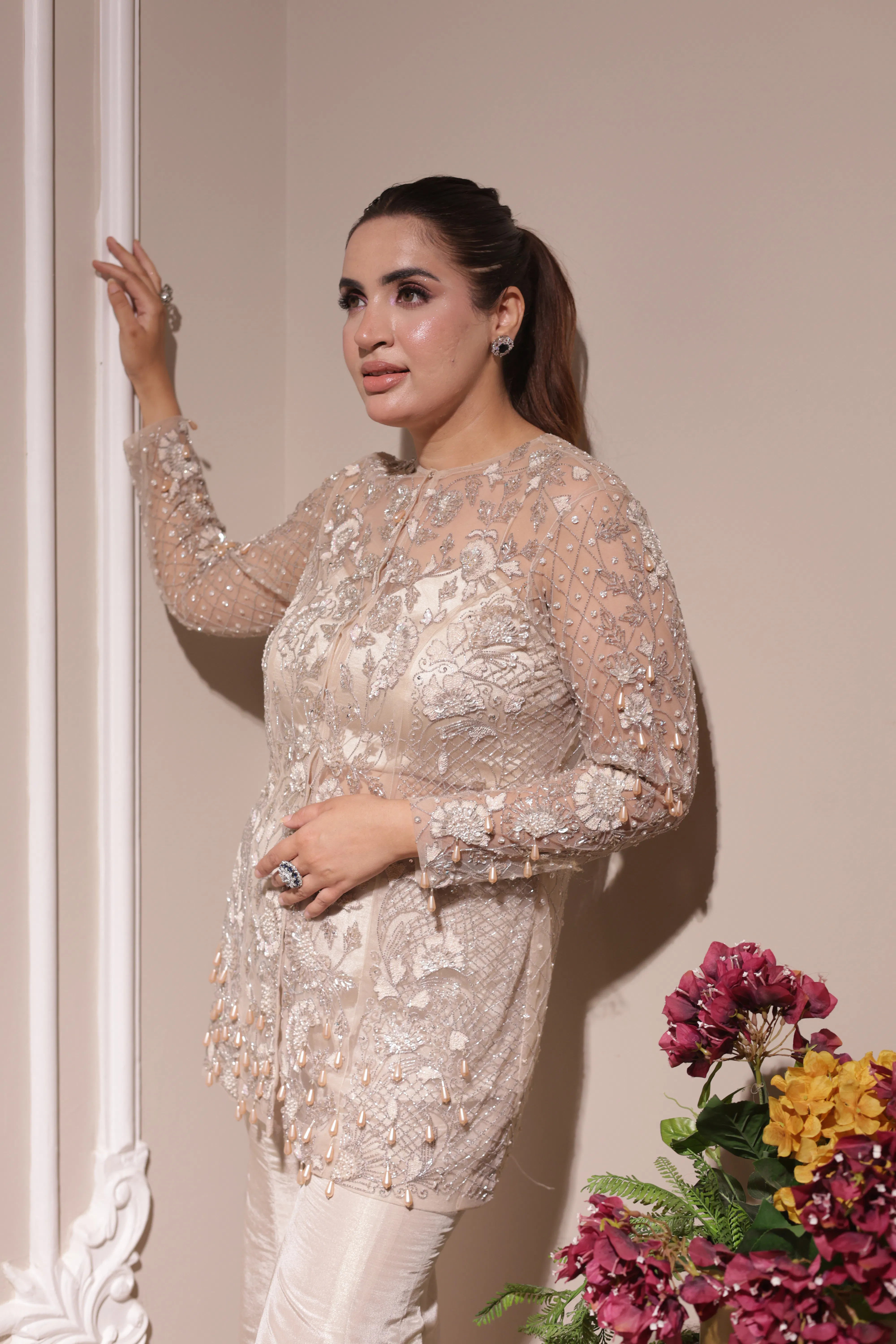 ivory hand-embellished indo-western sharara set