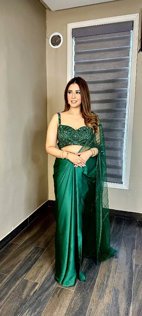 emerald elegance draped saree set