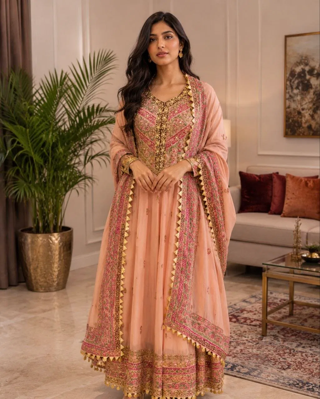 meera block-printed georgette anarkali set