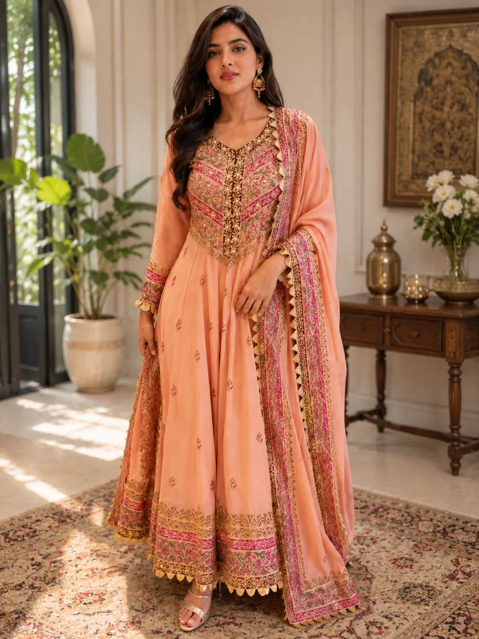 meera block-printed georgette anarkali set