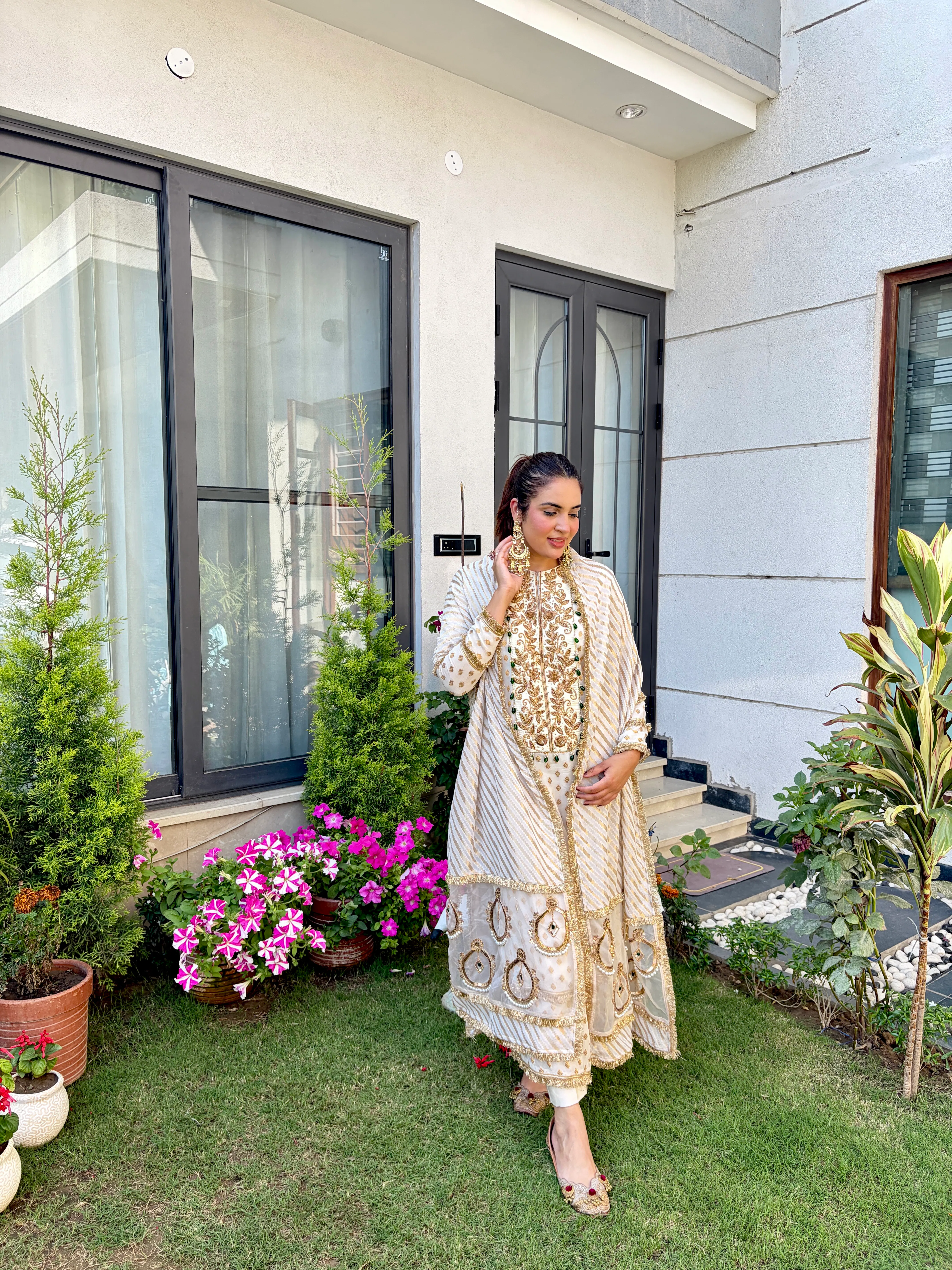 ivory georgette banarasi hand-embroidered suit set
