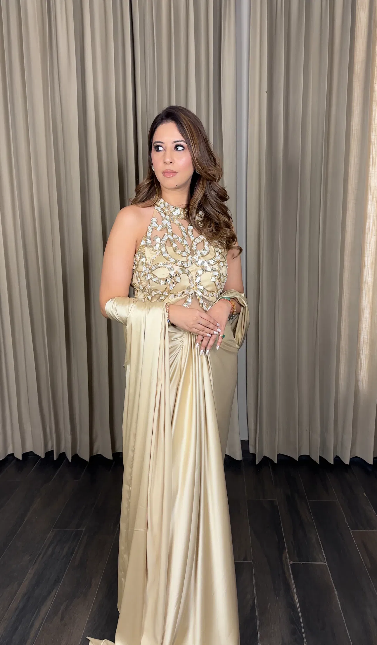 ivory embroidered draped saree