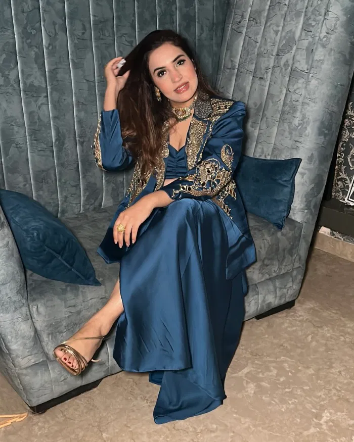 luxury imported satin 3 piece outfit with handworked blazer